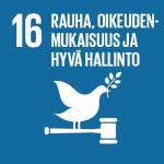 Kuvake: YK:n kestävän kehityksen tavoite 16: Rauha, oikeudenmukaisuus ja hyvä hallinto